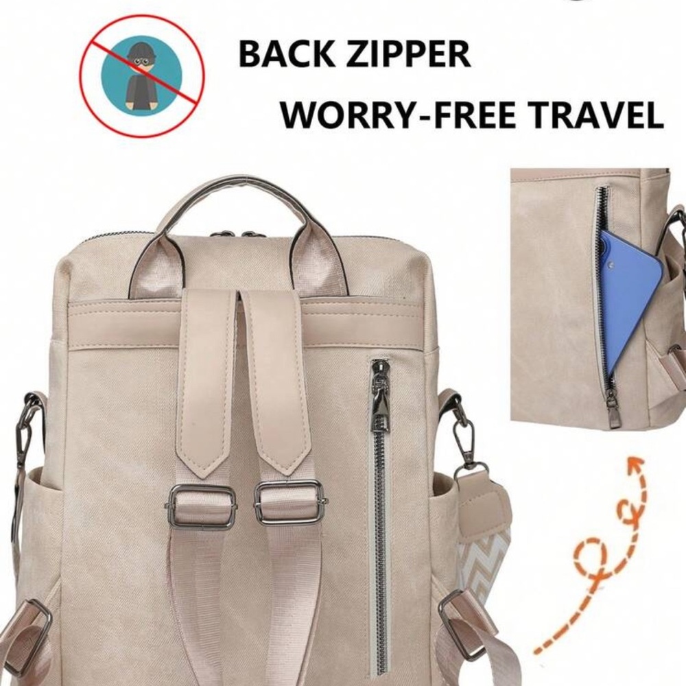 Brown Leather Canvas Backpack - Picture 10 of 10